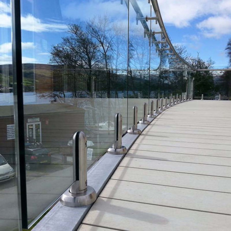 Pince à verre fixation au sol haute sécurité, ronde, en inox 316 brossé pour vitrage 10,76-16,76 mm