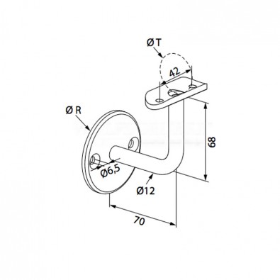 Support mural de main courante ø 42,4 mm 3 parties en inox 316 brossé Support mural de main courante ø 42,4 mm 3 parties en inox 316 brossé