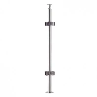 Poteau d'angle droit rond 42,4 mm 4 pinces verre 8,76 mm inox 304 brossé
