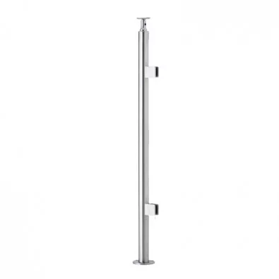 Poteau départ rond 42,4 mm 2 pinces pour verre 8,76 mm inox 316 brossé