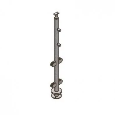 Poteau de milieu pour verre 8,76 mm et barres 12 mm inox 316 brossé