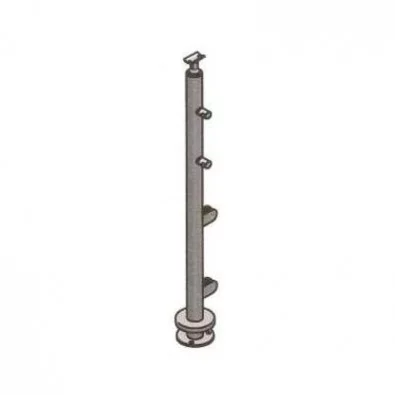 Poteau départ gauche pour verre 8,76 mm et barres 12mm inox 316 brossé